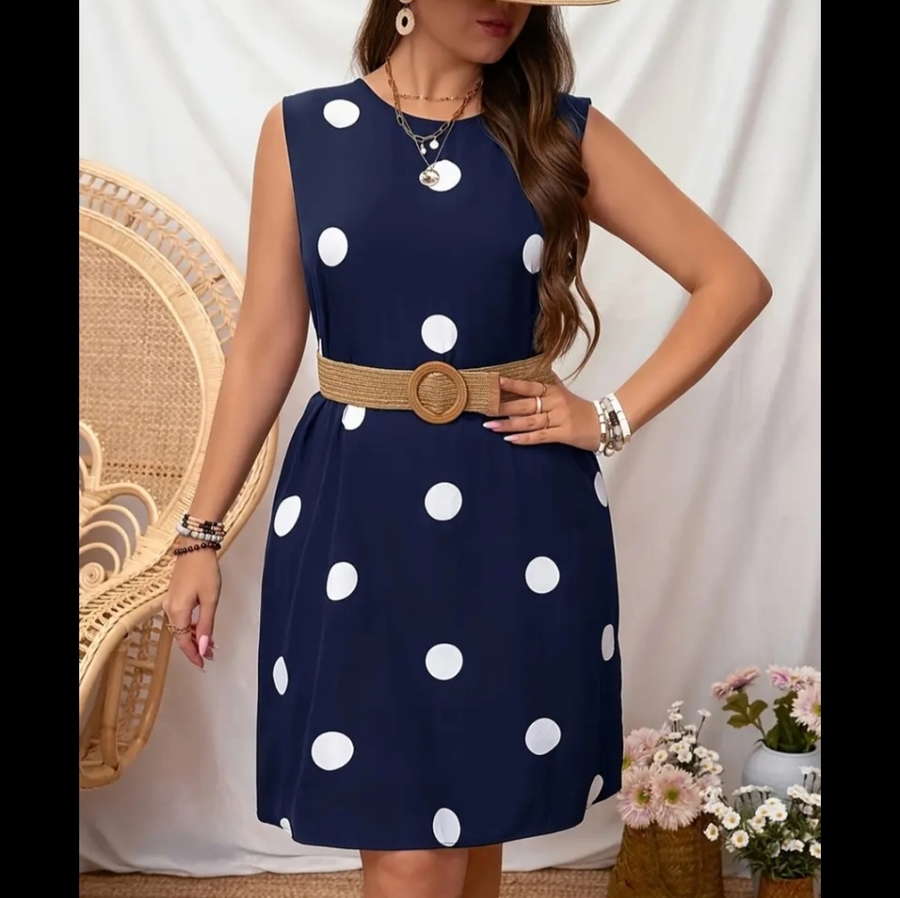 NEW Navy Blue and White Polka-Dot Sleeveless Dress Women's Size XXL 14
